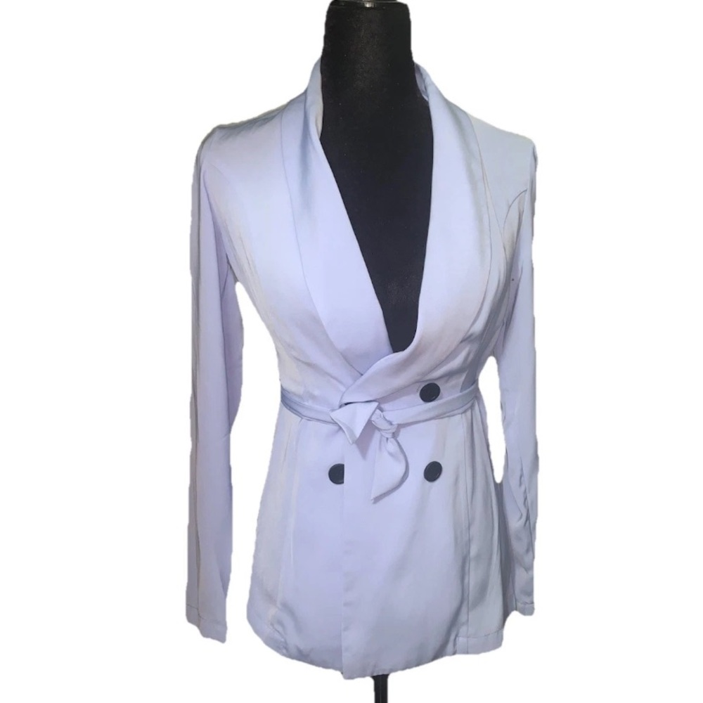 NEW!! AKIRA Light Blue Double-Breasted Belted Blazer
